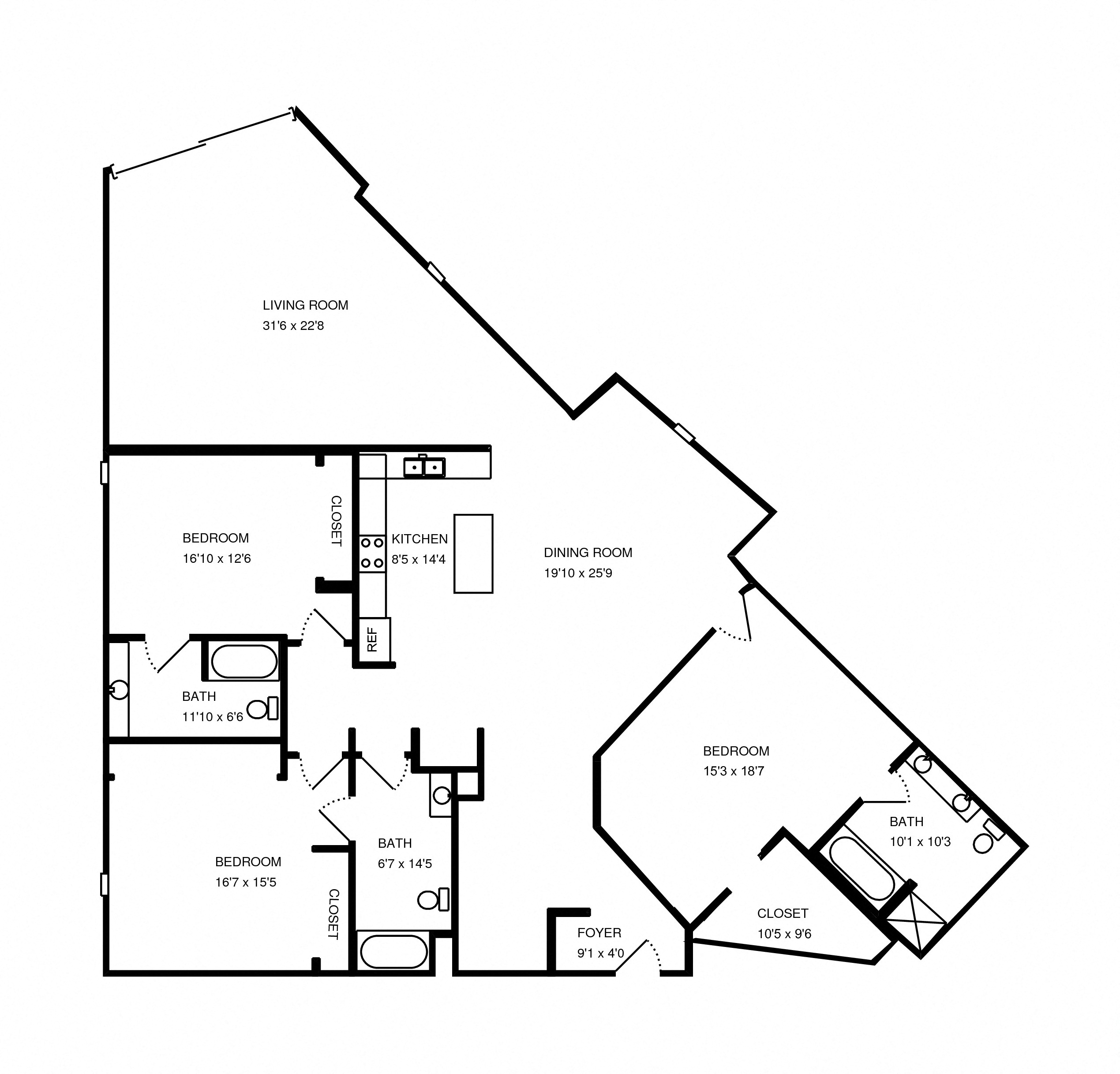 Floor plan for 3 beds, 3 baths, 2330 sqft